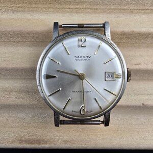 Vintage Saxony Calendar Swiss-Made Shock Resistant Watch Silver & Gold-Tone